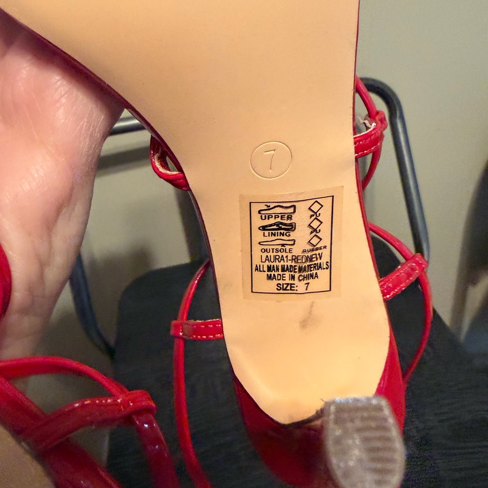 Azalea Wang Red Patent Lace Up Square Toe Heels Size 7 | Strappy Stiletto - Picture 9 of 9